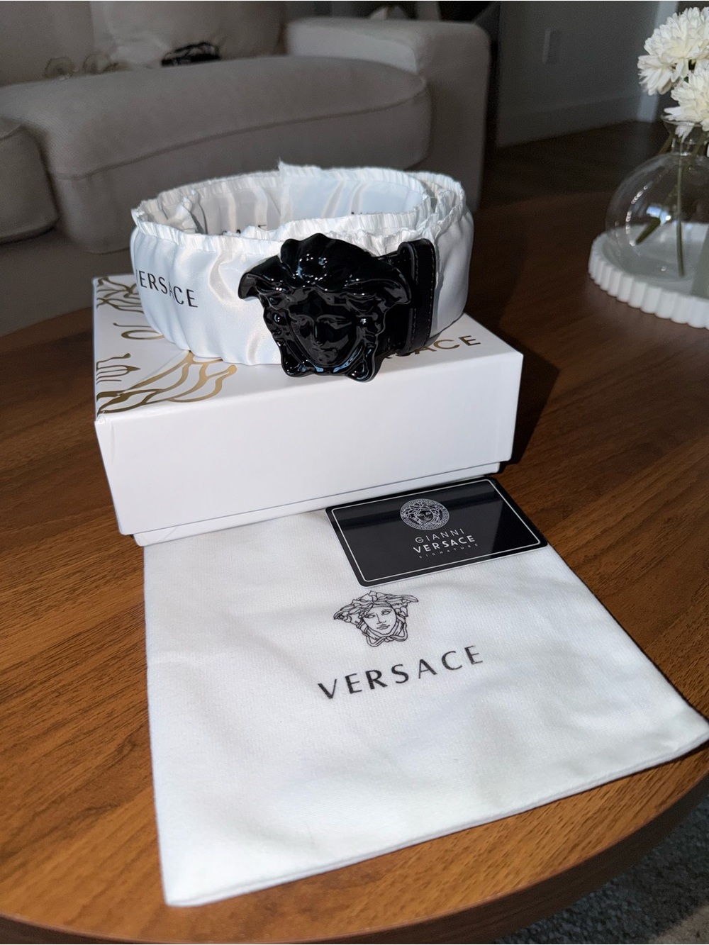 Versace White Headband with Black Medusa Buckle